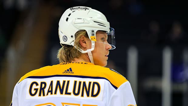 Dec 12, 2021; New York, New York, USA; Nashville Predators center Mikael Granlund (64) skates before first period against the New York Rangers at Madison Square Garden. Mandatory Credit: Danny Wild-USA TODAY Sports